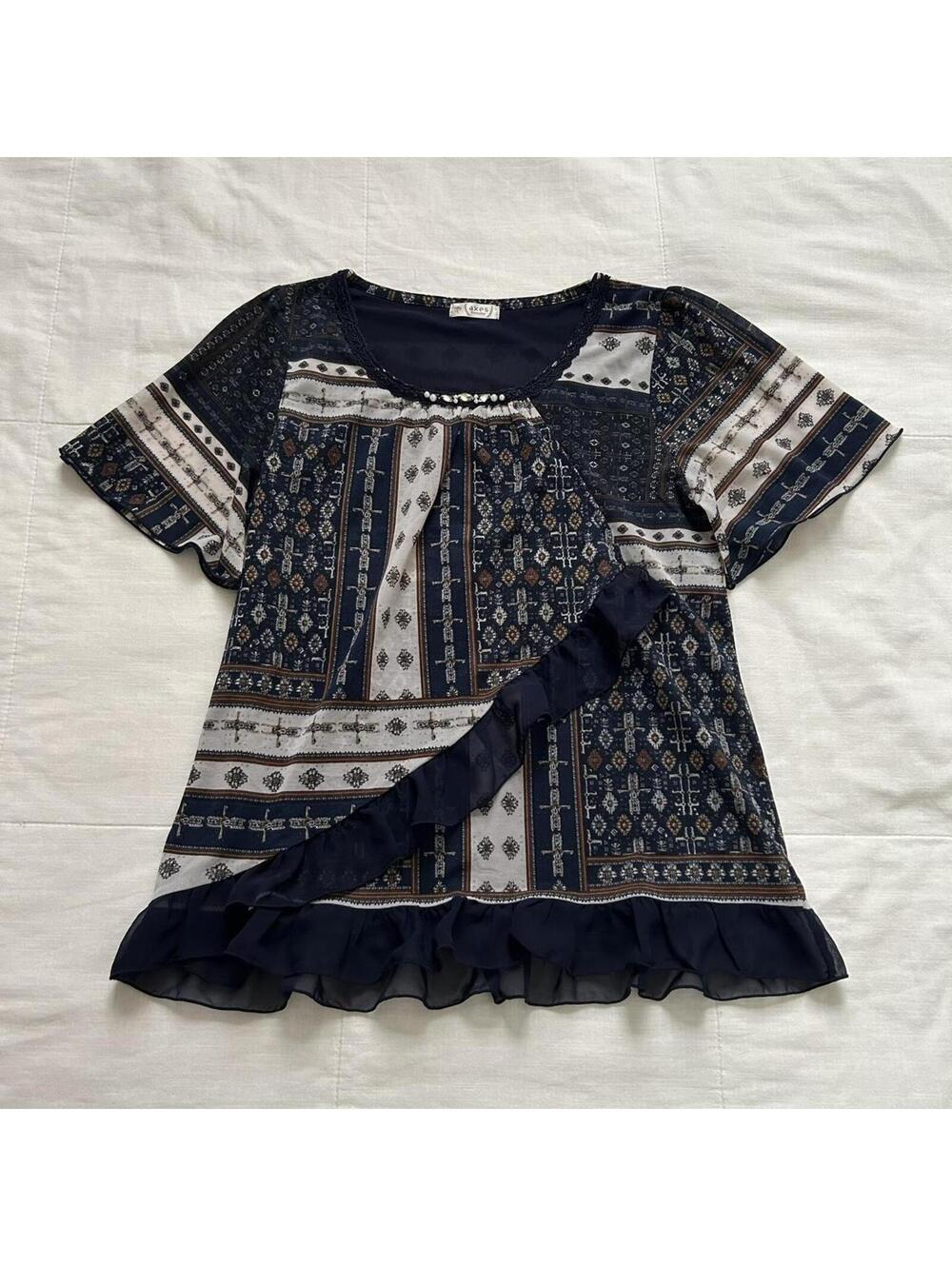 Axes Femme boho floral patchwork print peasant top